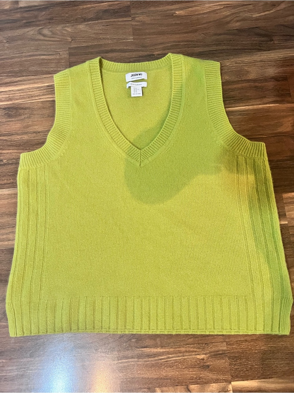 Jason Wu Bright Lime Green Cashmere V-Neck Sweater Vest